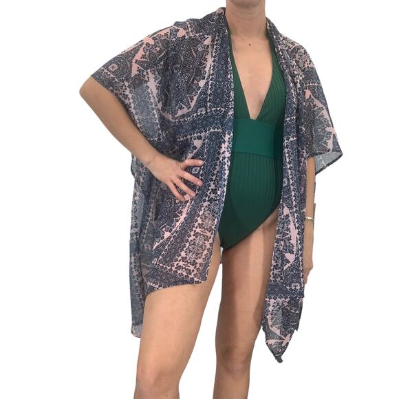 2/$30 FORTUNE Swimwear Cover Up One Size Pink Blue Chiffon Anniston Elongated - Picture 1 of 7